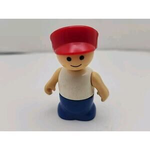 Vintage Shelcore Playmates Little People Man with Red Hat Blue Pants EUC
